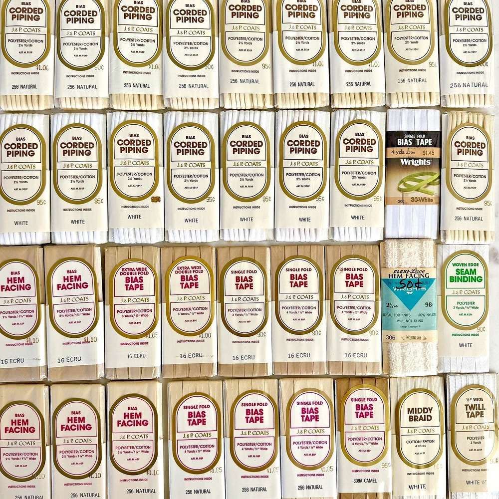 Vintage Corded Piping Bias Tape Lot 35 Pack Sewing Notions White Cream Ecru New